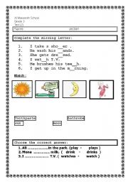 English worksheet: daily routines and time