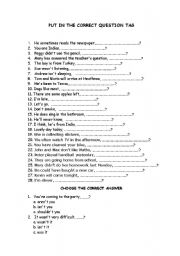 English Worksheet: QUESTION TAGS