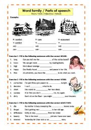 English Worksheet: Parts of speech / Word family: Noun, Verb, Adjective, Adverb