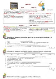English Worksheet: Worksheet - MODALS must/mustnt vs have to/not have to