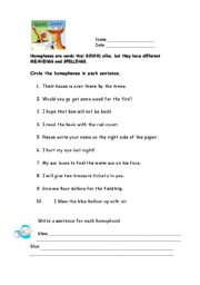 English Worksheet: Homophones Practice