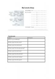 English Worksheet: My favorite things