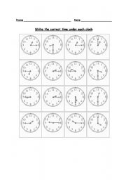 English Worksheet: writing time in numbers