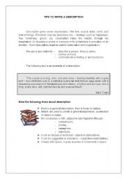 English Worksheet: how to write a description