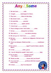 English Worksheet: Any and Some