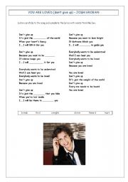 English worksheet: You are loved  (dont give up) by Josh Groban