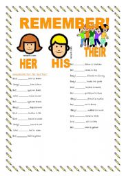 English Worksheet: possessives his -  her - their