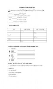 English Worksheet: Present perfect exercises