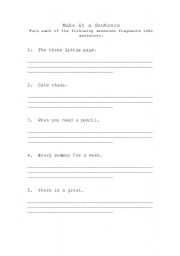 English worksheet: Make it a sentence!