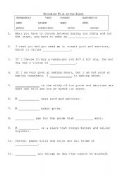 English Worksheet: Economics fill-in-the-blank Cloze