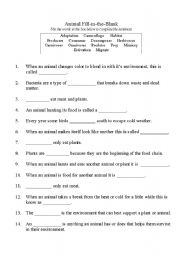 English worksheet: Animals and Adaptations