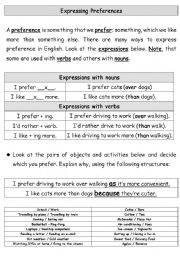 English Worksheet: Expressing Preferences and Explaining Why. 