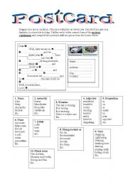 English Worksheet: postcard / present continuous