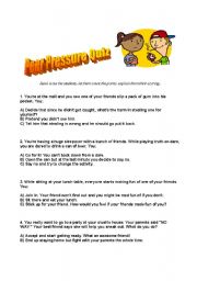 English Worksheet: Peer Pressure Discussion and Quiz