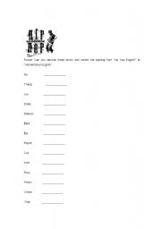 English worksheet: Hip Hop Revision