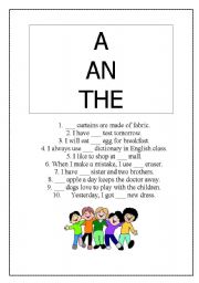 English Worksheet: A, An, The Articles
