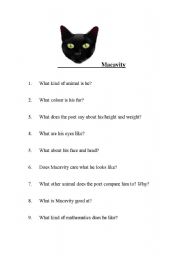 English Worksheet: Macavity , the mystery cat by T.S Elliot  - comprehension questions