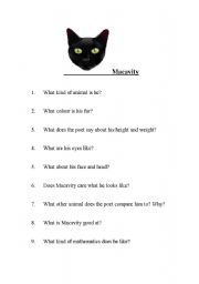 English worksheet: Macavity , the mystery cat by T.S Elliot  - comprehension questions