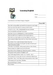 English Worksheet: Learning English - student self assessment form