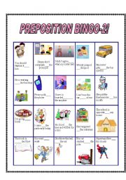 English Worksheet: preposition bingo 2