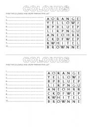 English Worksheet: FIND THE COLOURS