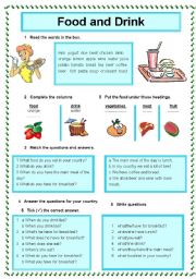 English Worksheet: FOOD AND DRINK