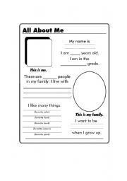English Worksheet: all bout me