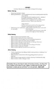 English Worksheet: How to work with Songs 