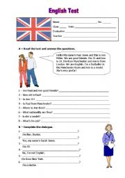 English Worksheet: English test - 3 pages