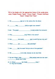 English worksheet: Verb Tense Exercise