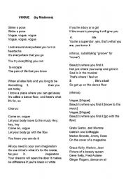 English Worksheet: Song: Vogue- -comparatives and superlatives