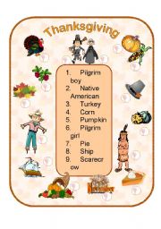 English Worksheet: Thanksgiving Words