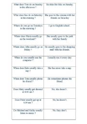 English Worksheet: Simple Present Cards