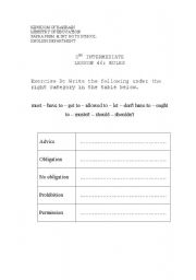 English Worksheet: Obligation and permission