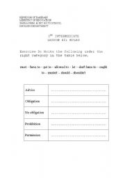 English worksheet: Obligation and permission