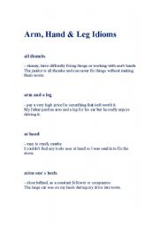 English Worksheet: Idioms - Arms, Hands & Legs