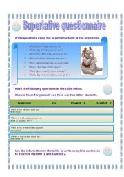 English Worksheet: Superlative questionaire for pre-intermediate students. With complete teachers notes.