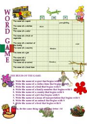 English Worksheet: WORD GAME 