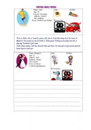 English worksheet: WRITING ABOUT PEOPLE. PRESENT SIMPLE AND CONTINUOUS