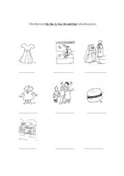 English worksheet: Pronouns- He, She, It, They, We