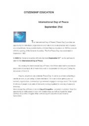 Citizenship Education: International Day of Peace ( woksheet 1)