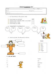 english diagnostic test: presentation, numbers, colours, parts of the body