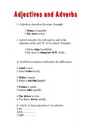 English worksheet: adjective and adverb