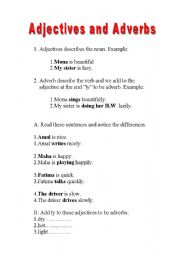 English Worksheet: adjective and adverb