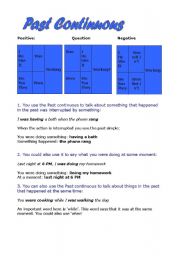 English worksheet: Past continuous - Simple explanation