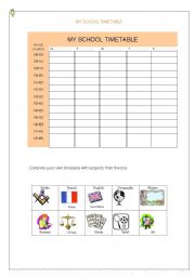 English Worksheet: my school timetable