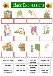 English Worksheet: class expressions (for kids) cut and paste