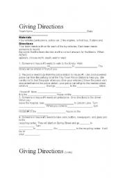 English Worksheet: giving directions