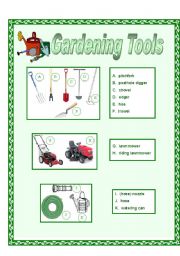 English Worksheet: Garden Tools Picture Dictionary (half pg-color)