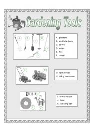 English Worksheet: Garden Tools Picture Dictionary (half pg-grayscale)